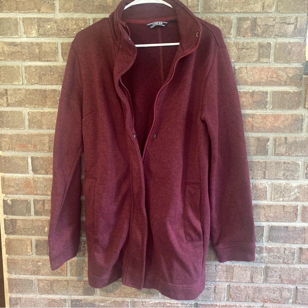Lands' End Bordeaux Heather Red Knit Jacket medium Tall